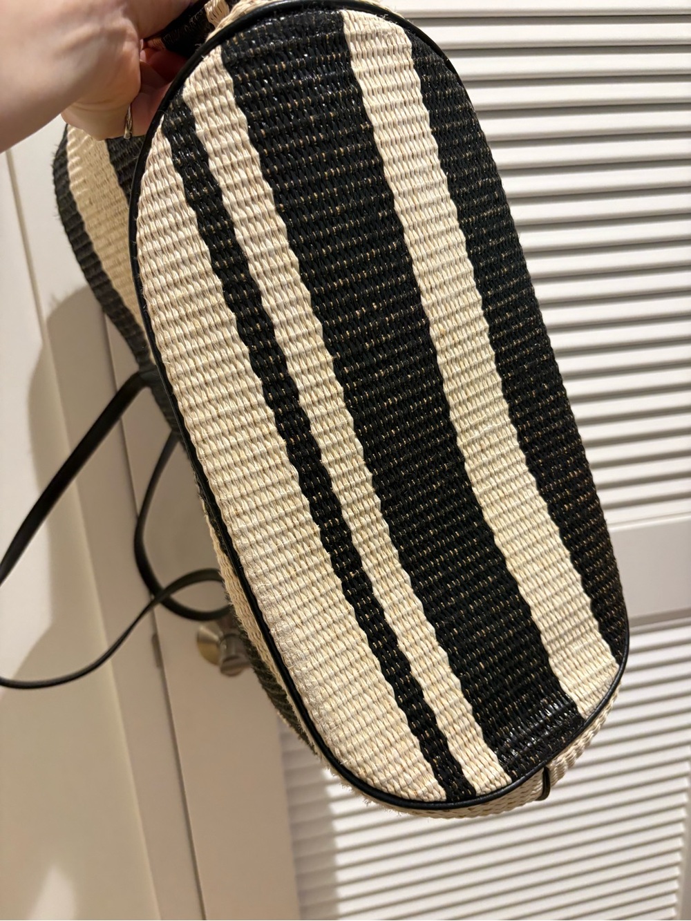 Large Kate Spade Black and Cream Striped Woven Shoulder Tote - Picture 8 of 8
